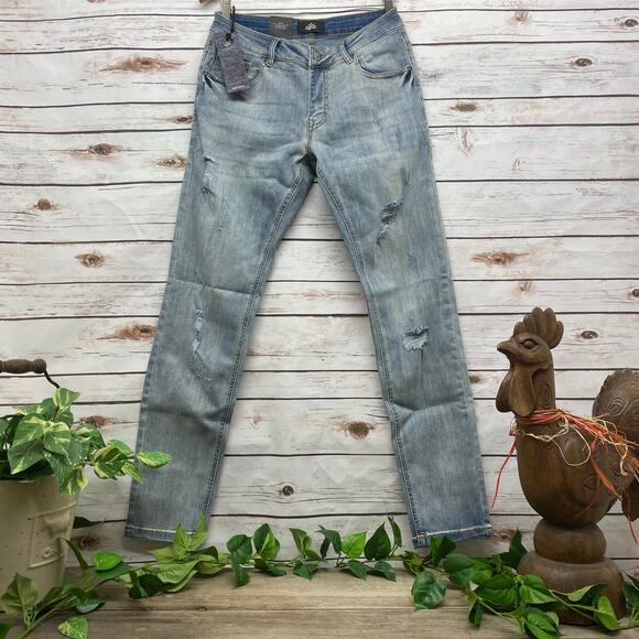 Men's Z ZLZ Distressed Skinny Fit Denim Blue Jeans 30W NWT 30x32 Ripped Stretch - Picture 1 of 11